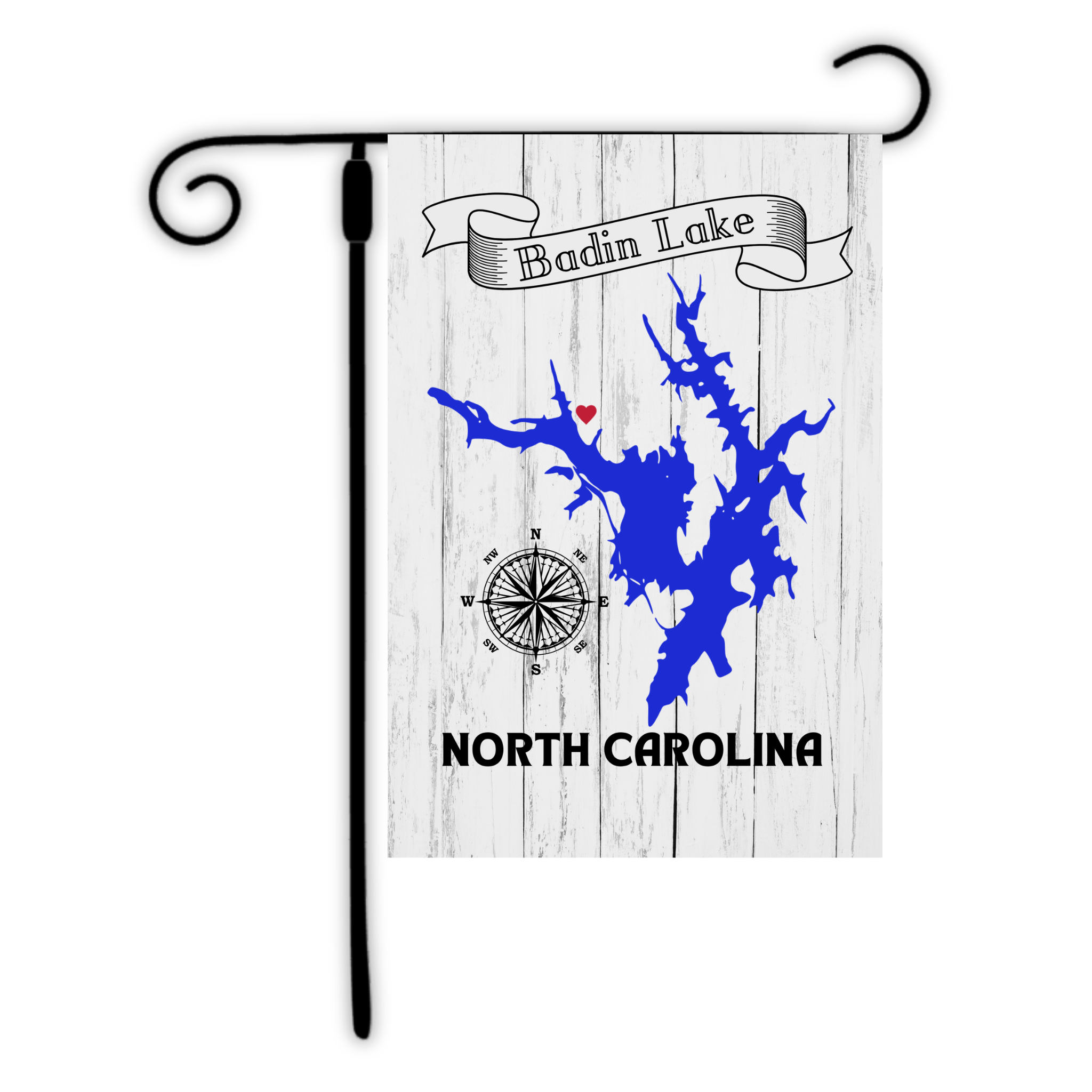 Garden flag with Badin Lake, North Carolina design on a white background