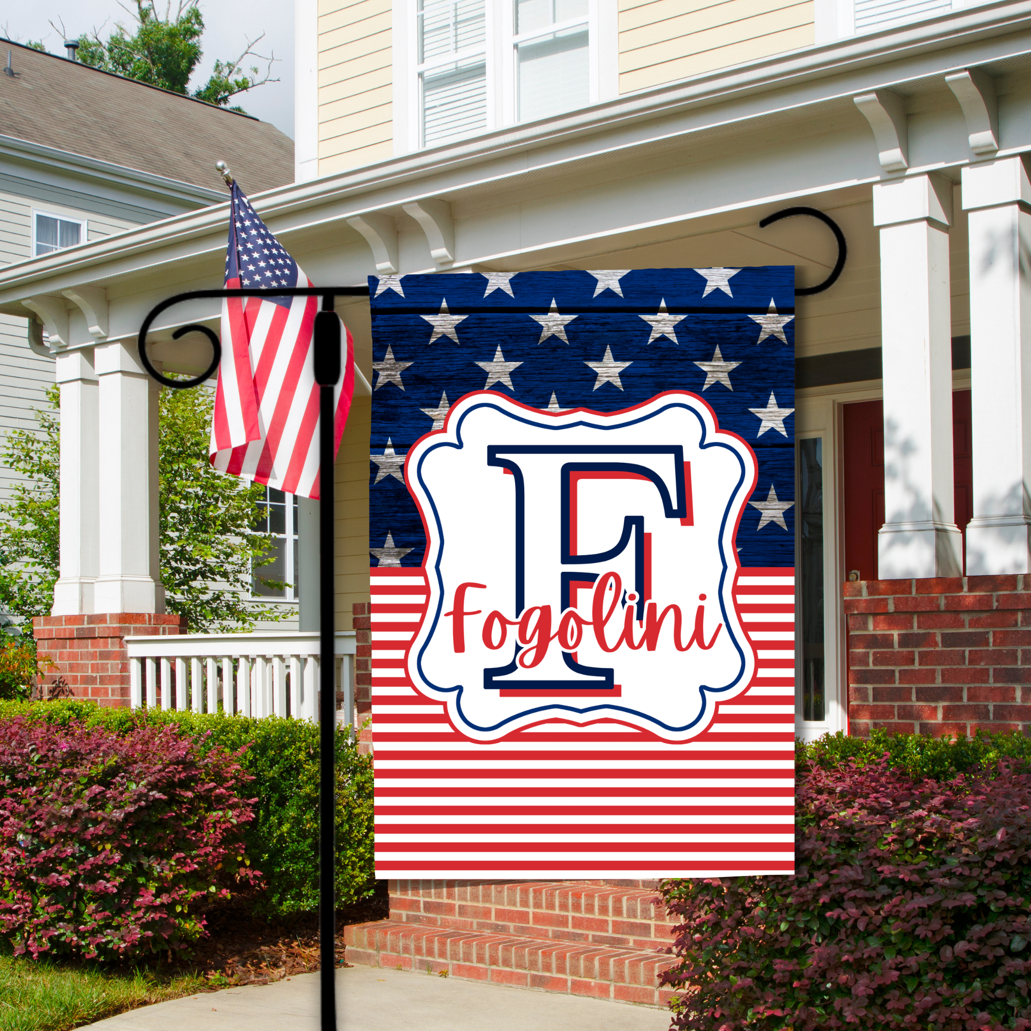 Patriotic Monogram Initial & Name Garden Flag – Stars & Stripes