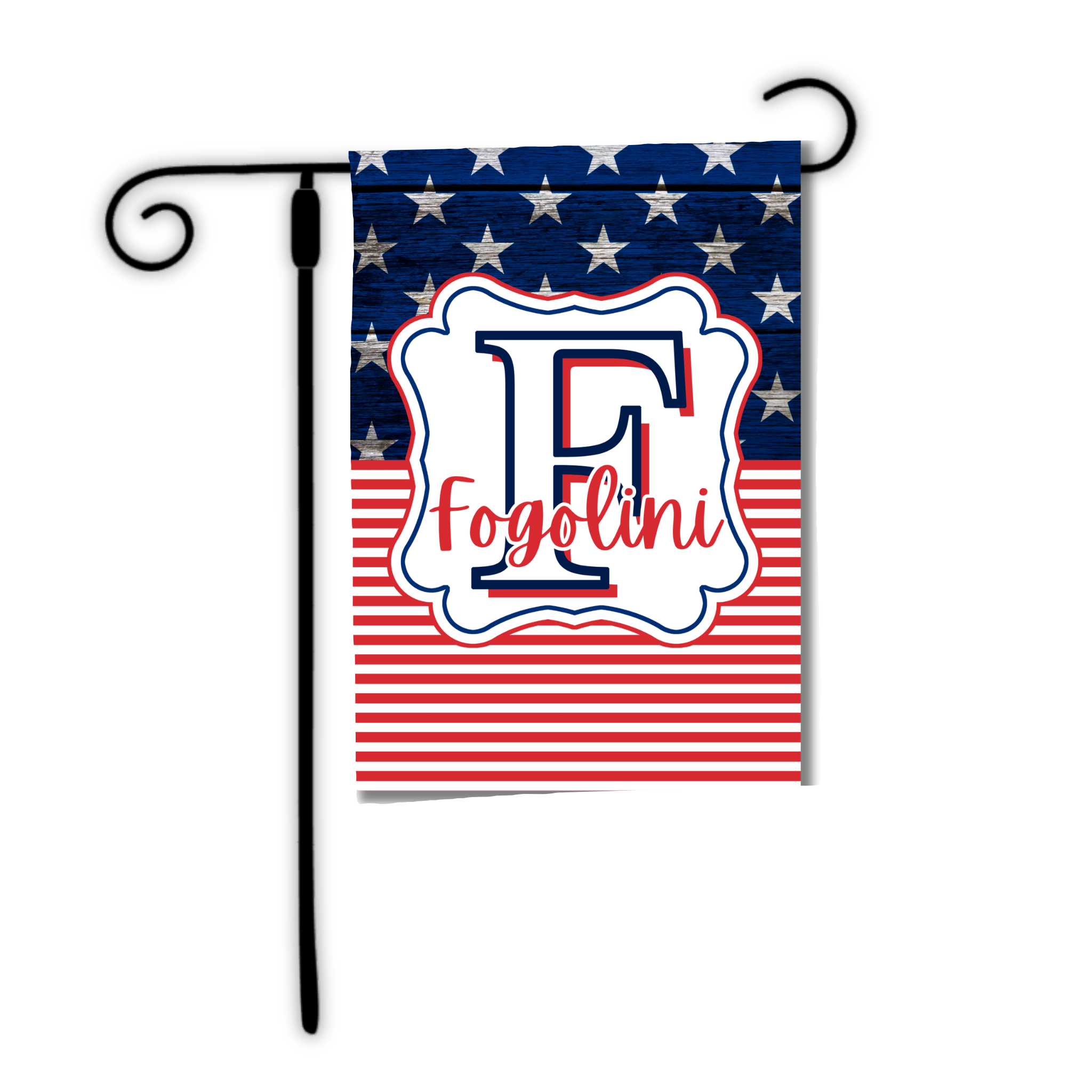 Patriotic Monogram Initial & Name Garden Flag – Stars & Stripes