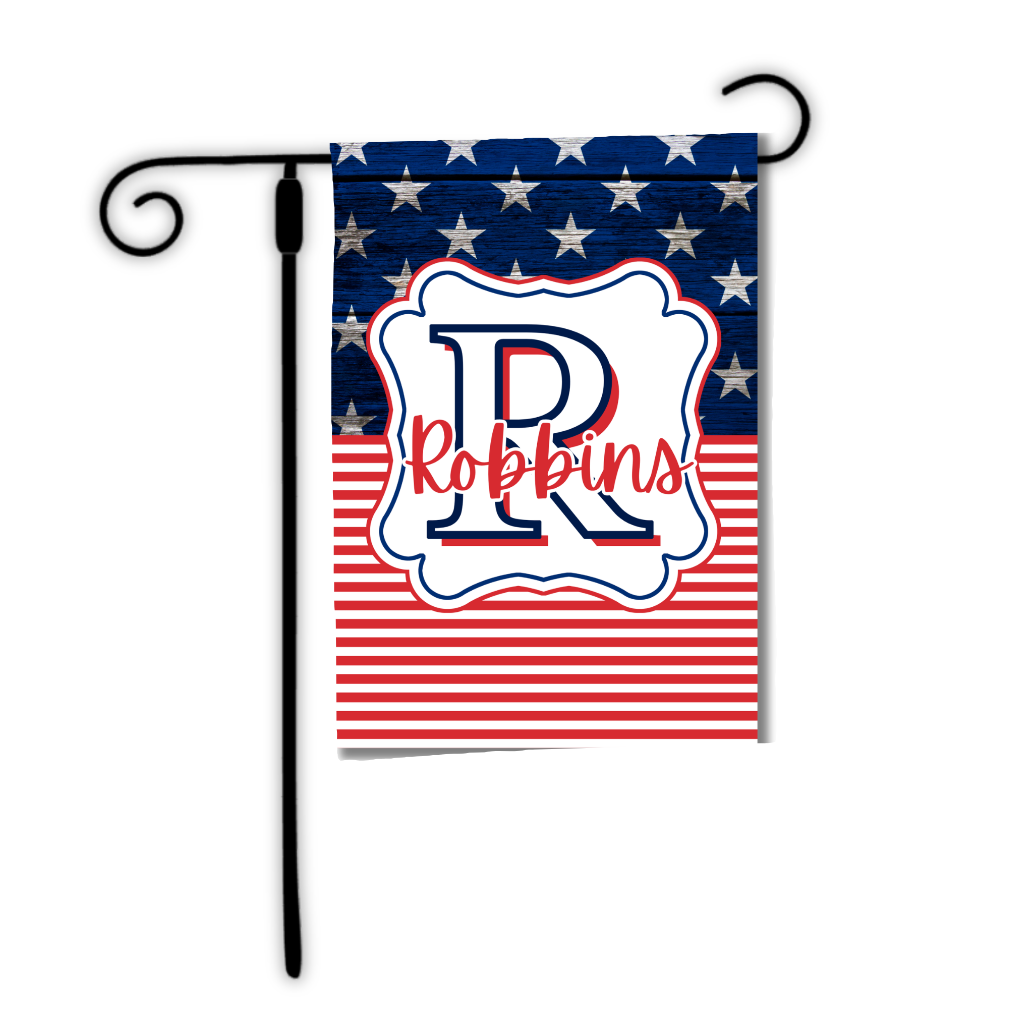 Patriotic Monogram Initial & Name Garden Flag – Stars & Stripes